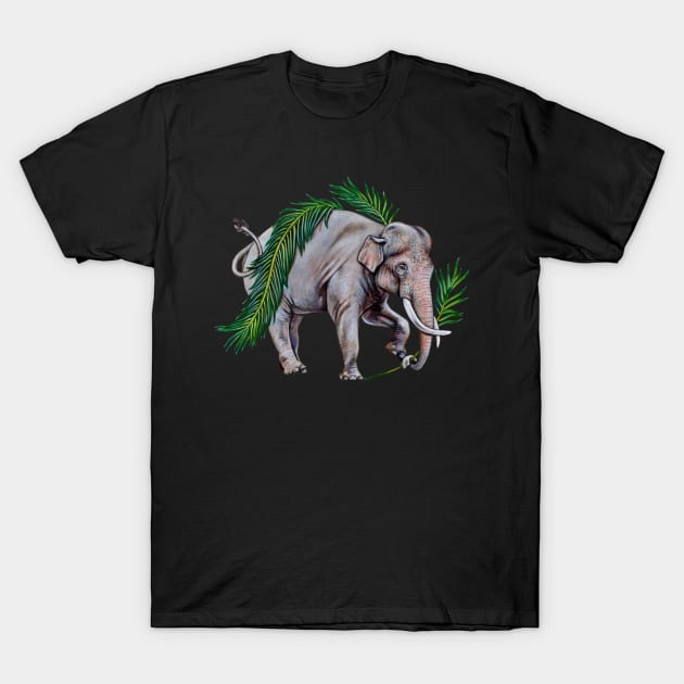 Asian Elephant with Palm Fronds T-Shirt by Pip Tacla